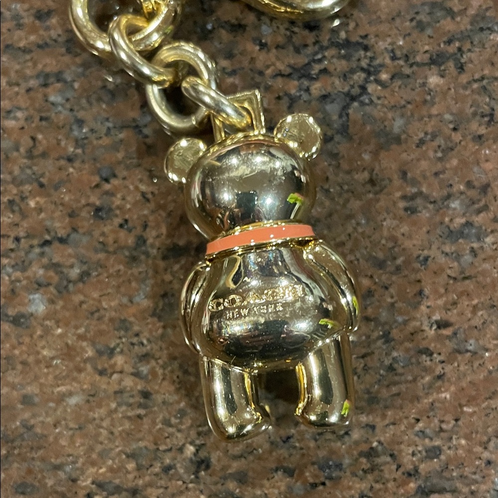 Coach Gold Bear Key Charm with Orange Collar Accent - Picture 4 of 5
